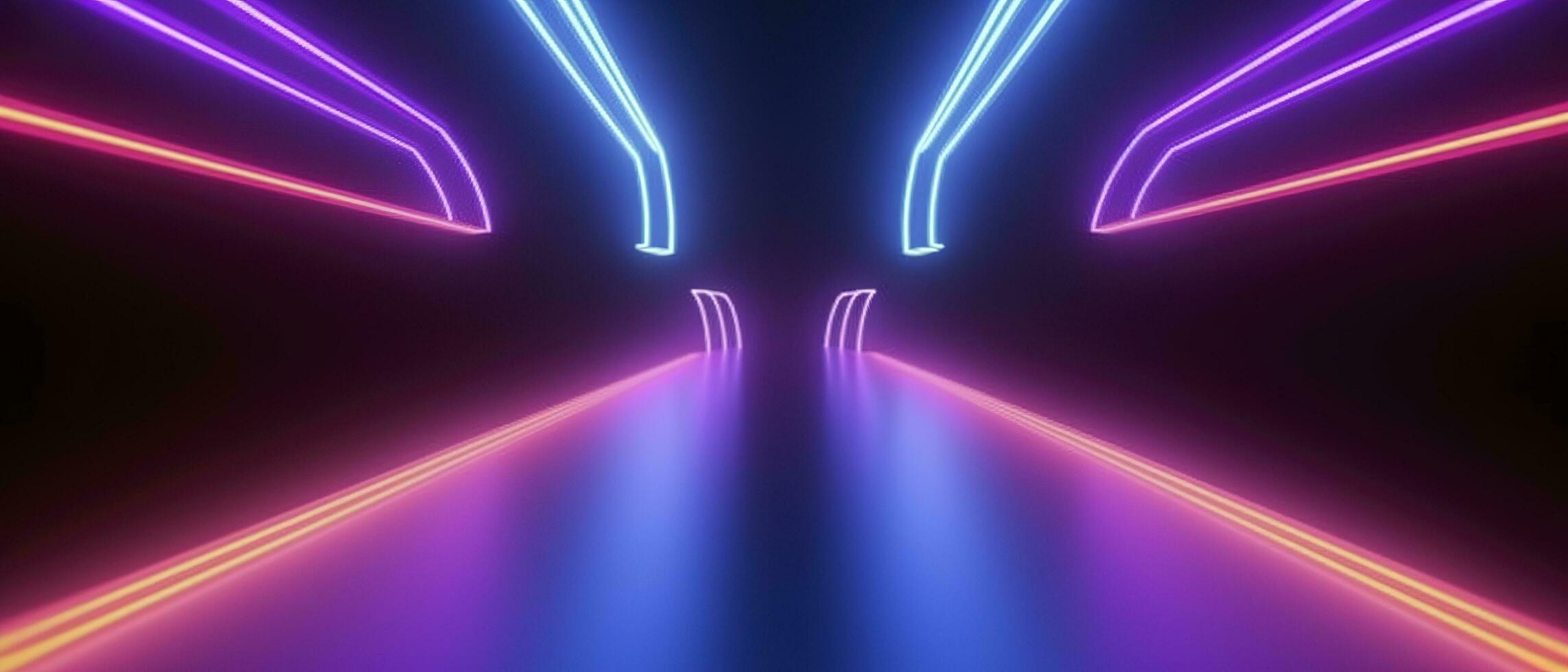 3d rendering, rounded pink blue neon lines, glowing in the dark. Abstract minimalist geometric background. Ultraviolet spectrum. Cyber space. Futuristic wallpaper, generate ai photo