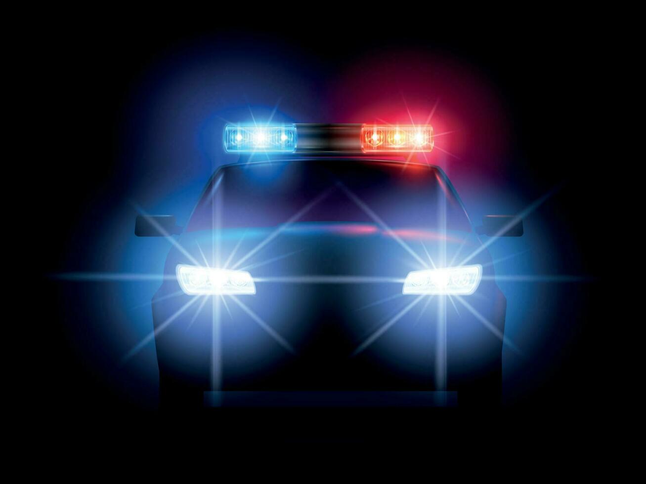 policía coche luces. seguridad alguacil carros faros y intermitentes, emergencia sirena ligero y seguro transporte vector ilustración