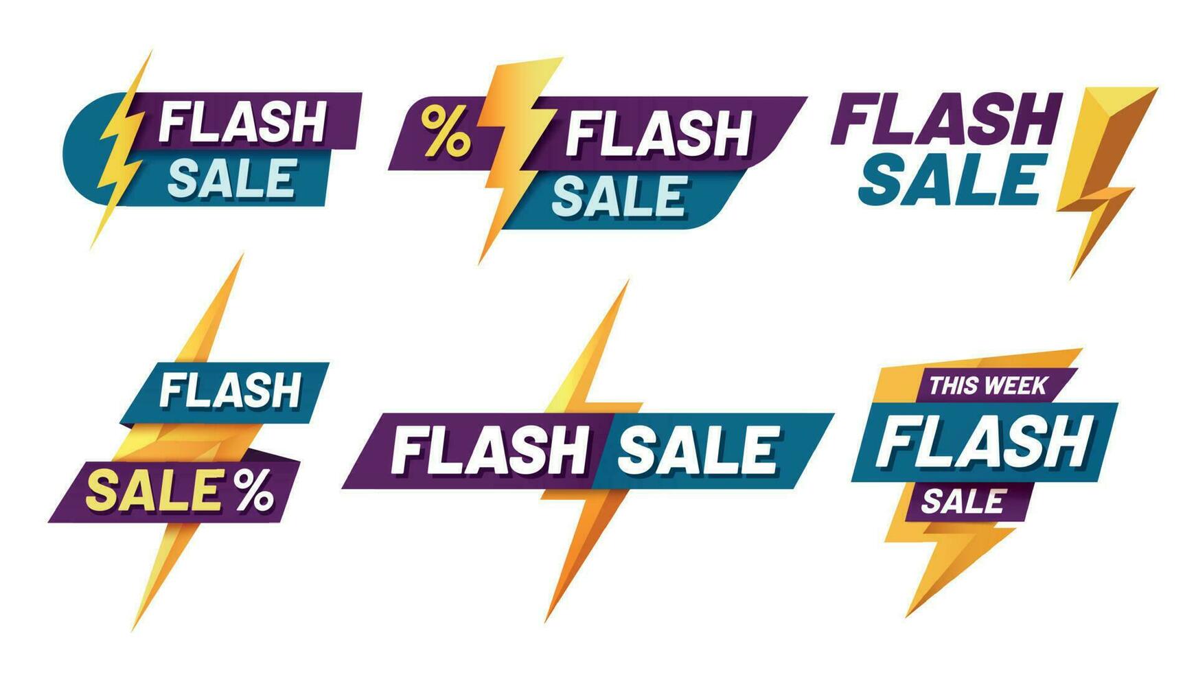 Flash sale badges. Lightning bolt offer, flashes sales badge and trendy shopping offers vector illustration set