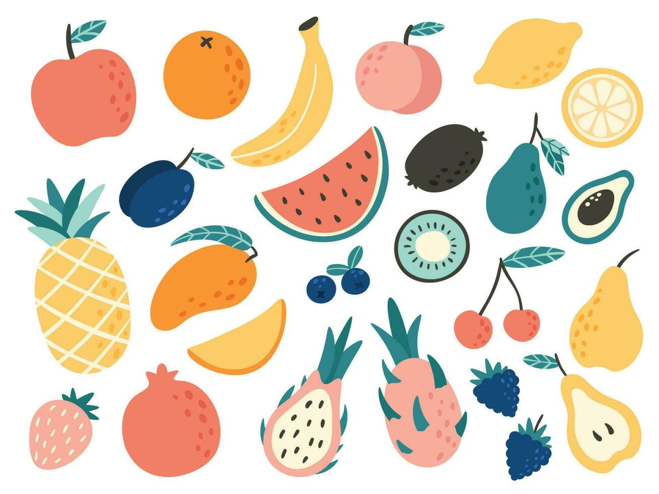 garabatear frutas natural tropical fruta, garabatos agrios naranja y vitamina limón. vegano cocina manzana mano dibujado vector ilustración