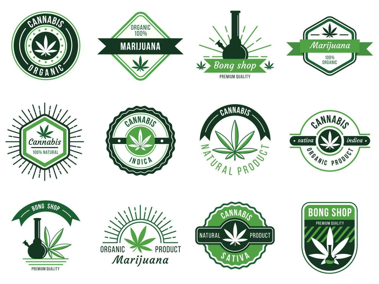 marijuana etiqueta. fumar malas hierbas, canabis articulación y hachís o hierba de fumar dispositivo. marijuana semillas vector ilustración conjunto