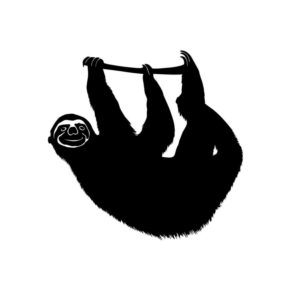 Sloth on the branch silhouette isolated on white background. Vector illustration