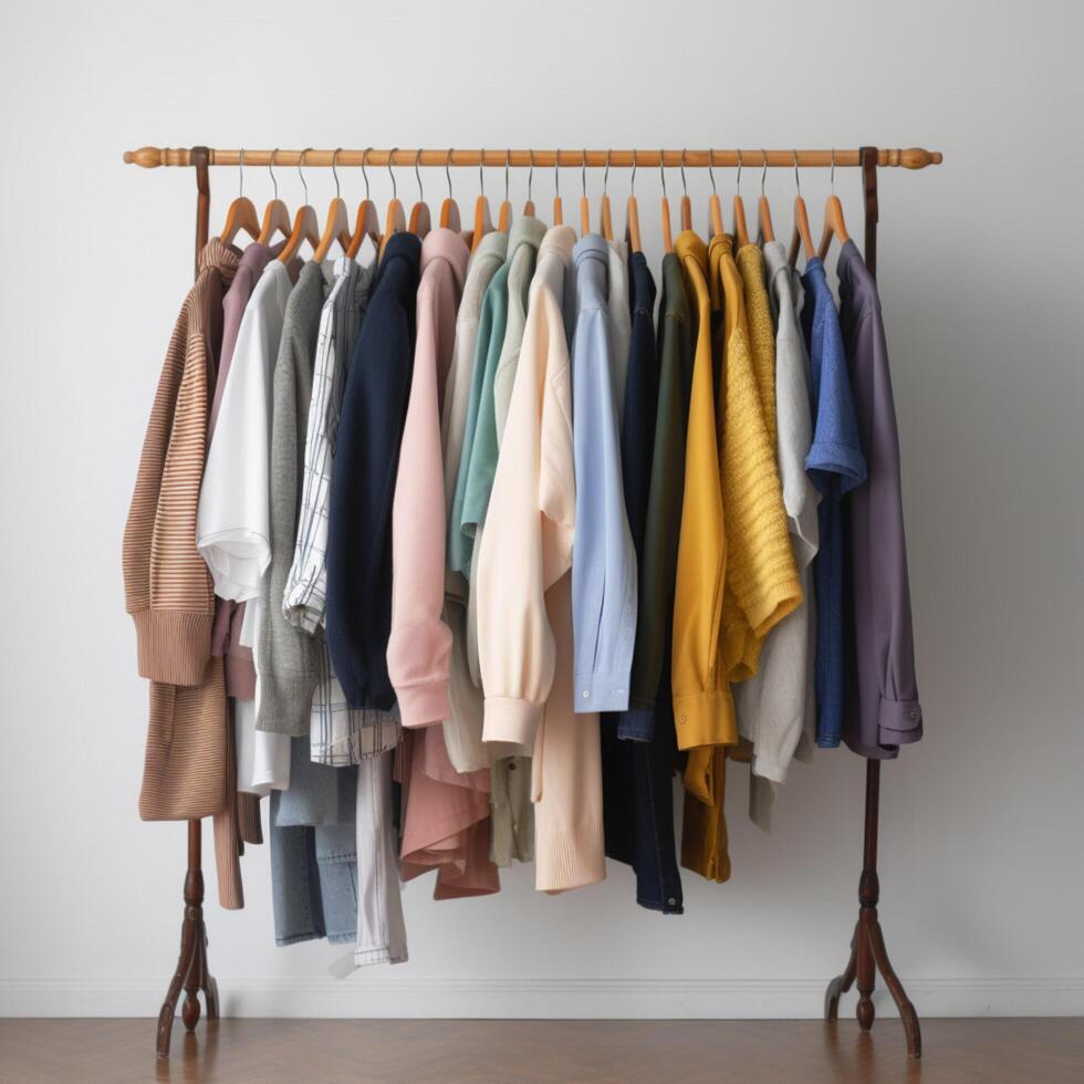 Hanger with second hand clothes showcase photo