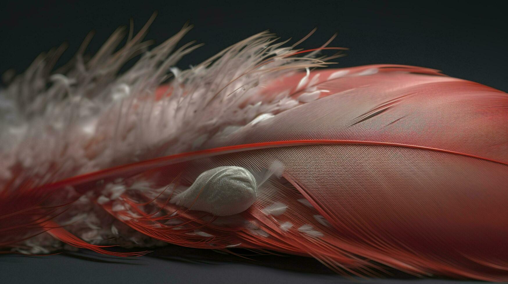 an old red feather which is drawn on a white background, in the style of light red and light pink, sketchfab, transparent translucent medium, bold colours, generat ai photo