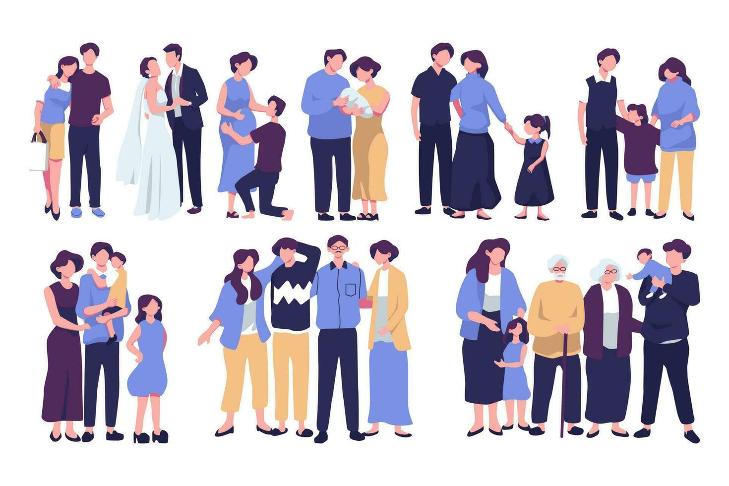 Growing family life stages concept flat style illustration vector