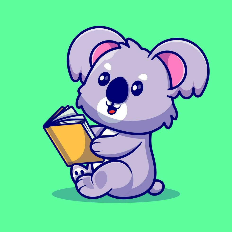 linda coala leyendo libro dibujos animados . animal educación icono concepto aislado . plano dibujos animados estilo. vector