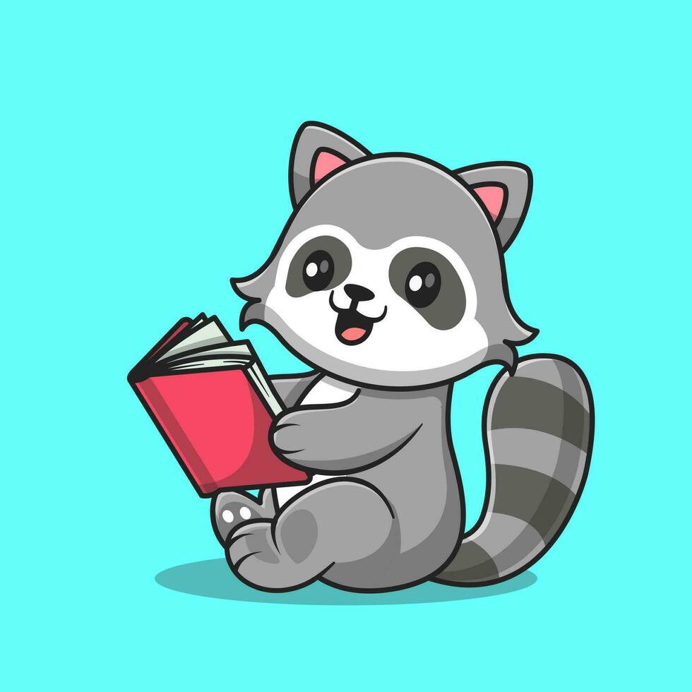 Cute raccoon reading book cartoon . animal education icon concept isolated . flat cartoon style. vector