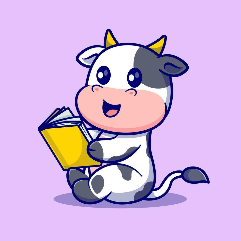 linda vaca leyendo libro dibujos animados . animal educación icono concepto aislado . plano dibujos animados estilo. vector