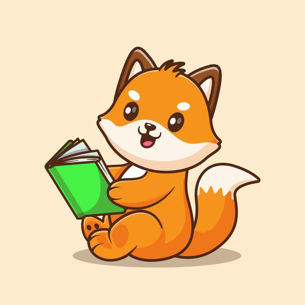 Cute fox reading book cartoon . animal education icon concept isolated . flat cartoon style. vector