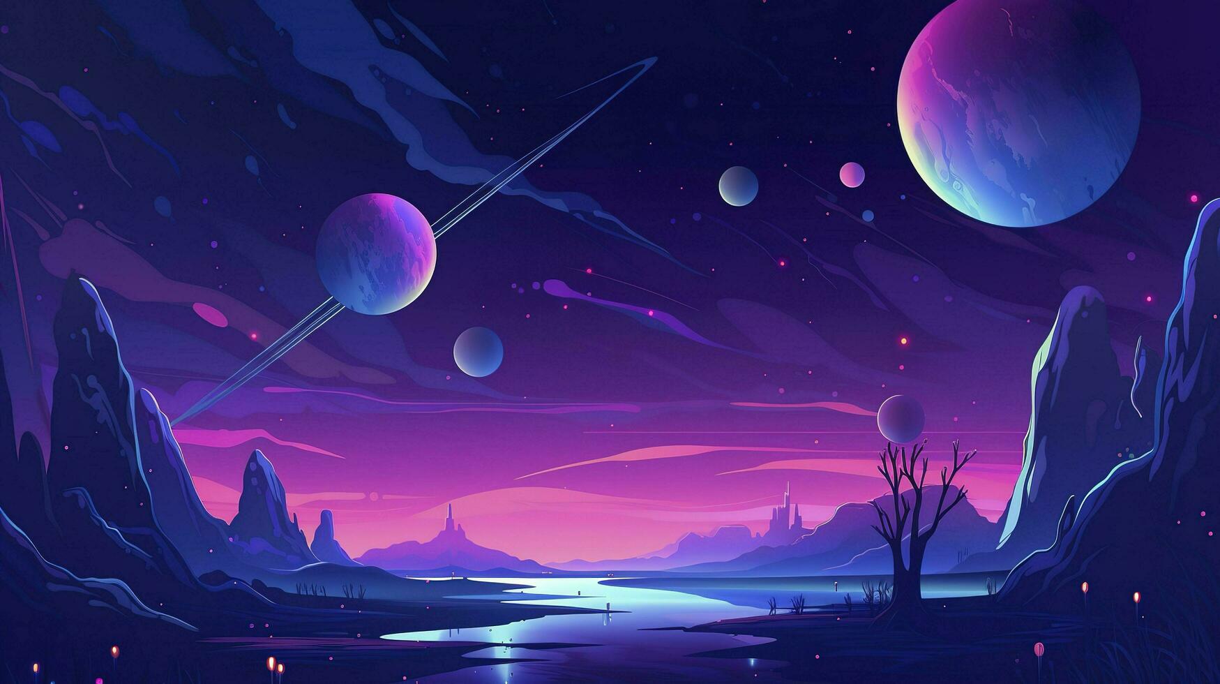 space abstract background, in the style of fantasy illustration, violet and blue, colored cartoon style, felicia simion, alien worlds, paul Pelletier, generat ai photo