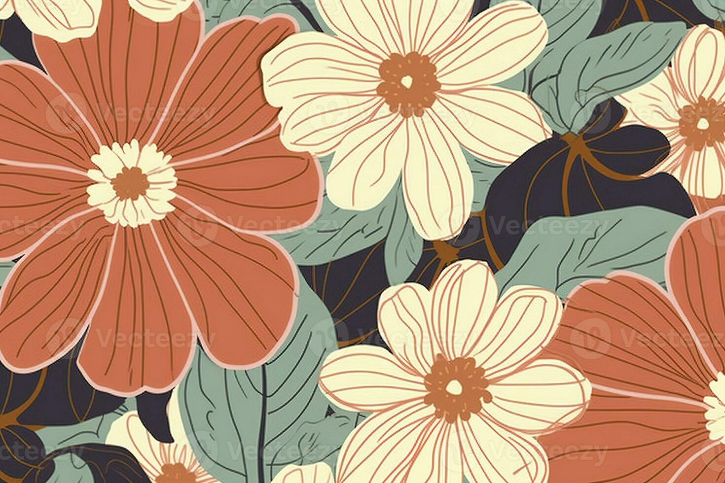 Retro floral seamless pattern. Groovy Daisy Flower , generate ai photo