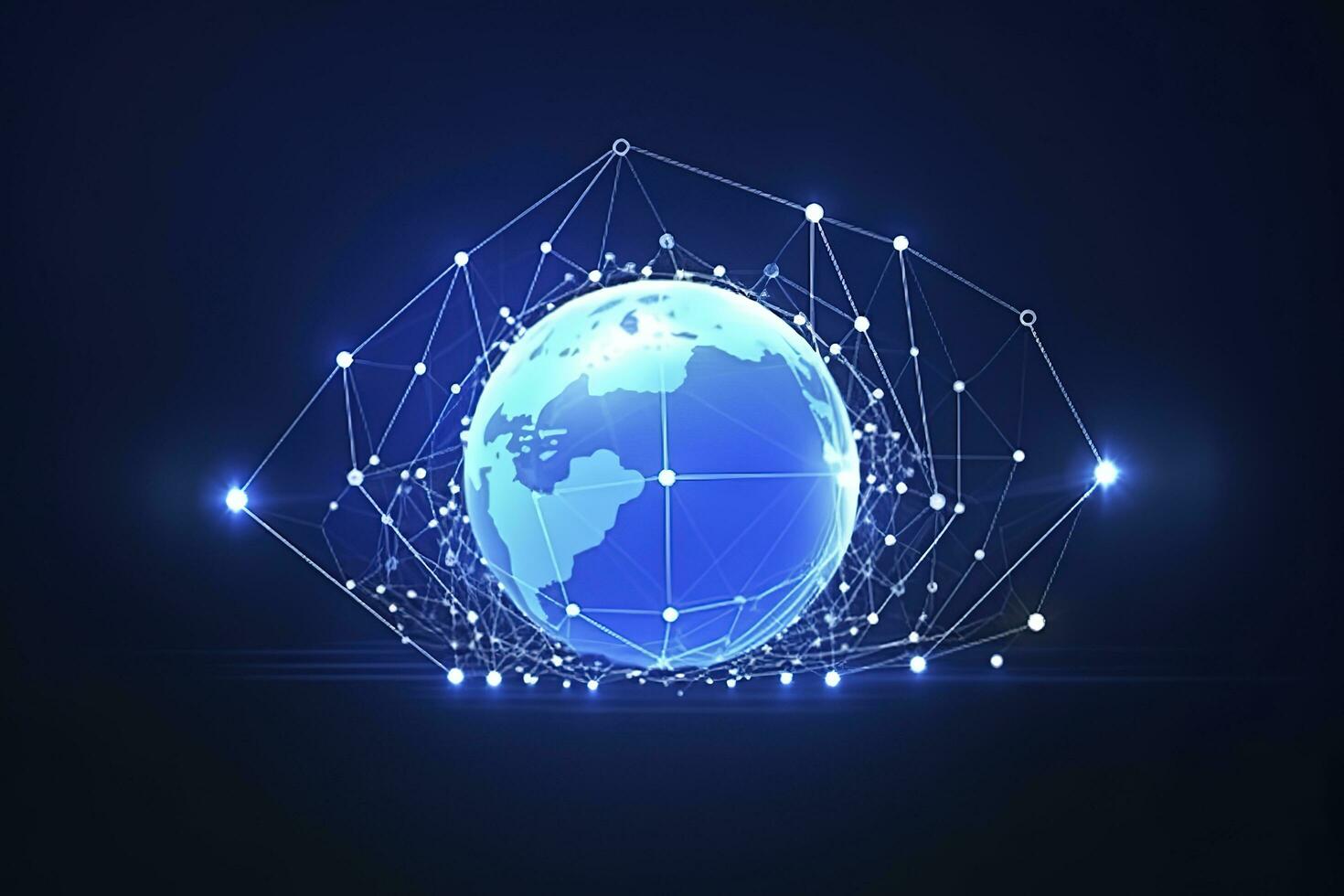 Global network on Earth concept. 3D rendering, World map point. Big data analytics and business concept, world map point and line composition concept of global business, generate ai photo