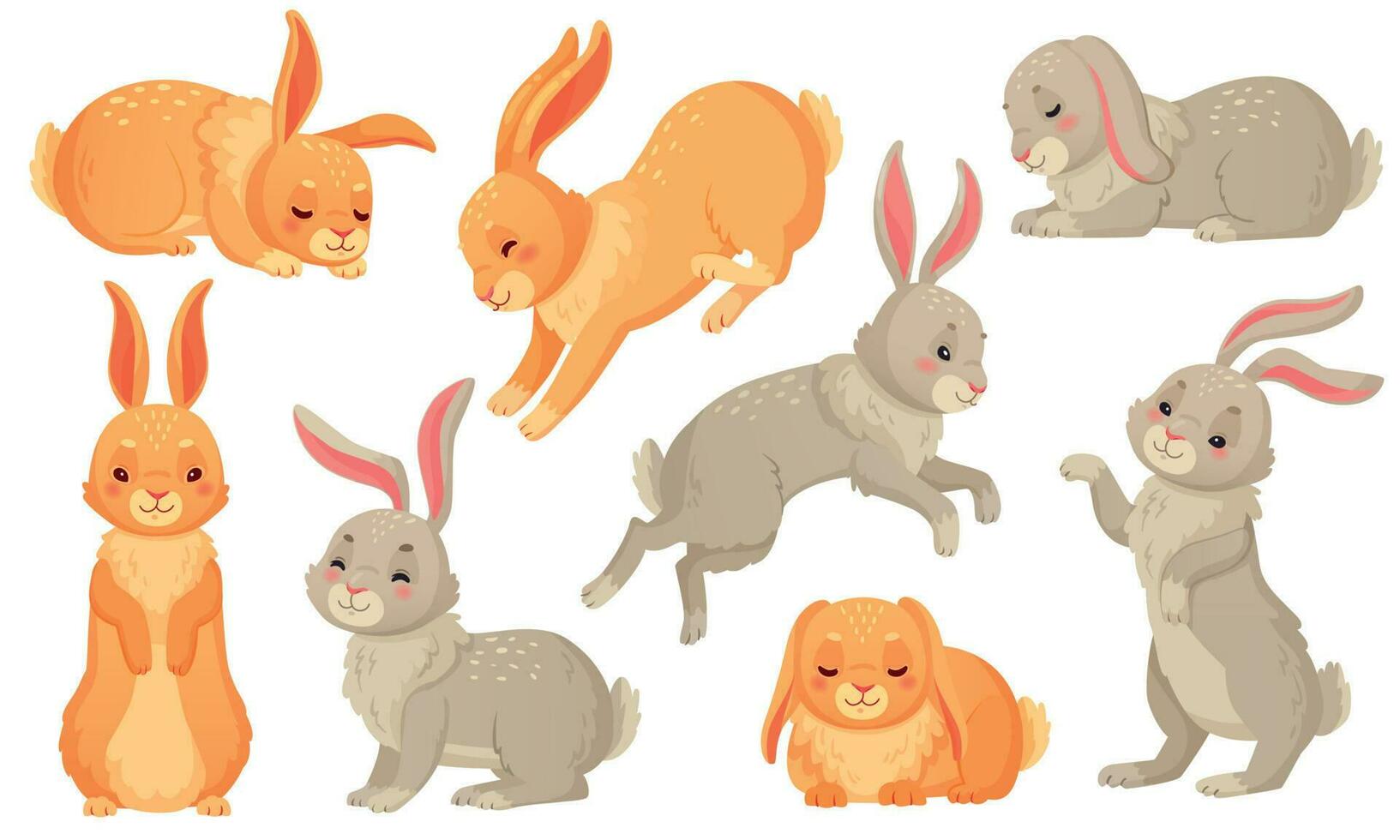 dibujos animados conejito. conejos mascotas, Pascua de Resurrección conejitos y felpa pequeño primavera Conejo mascota aislado vector ilustración conjunto