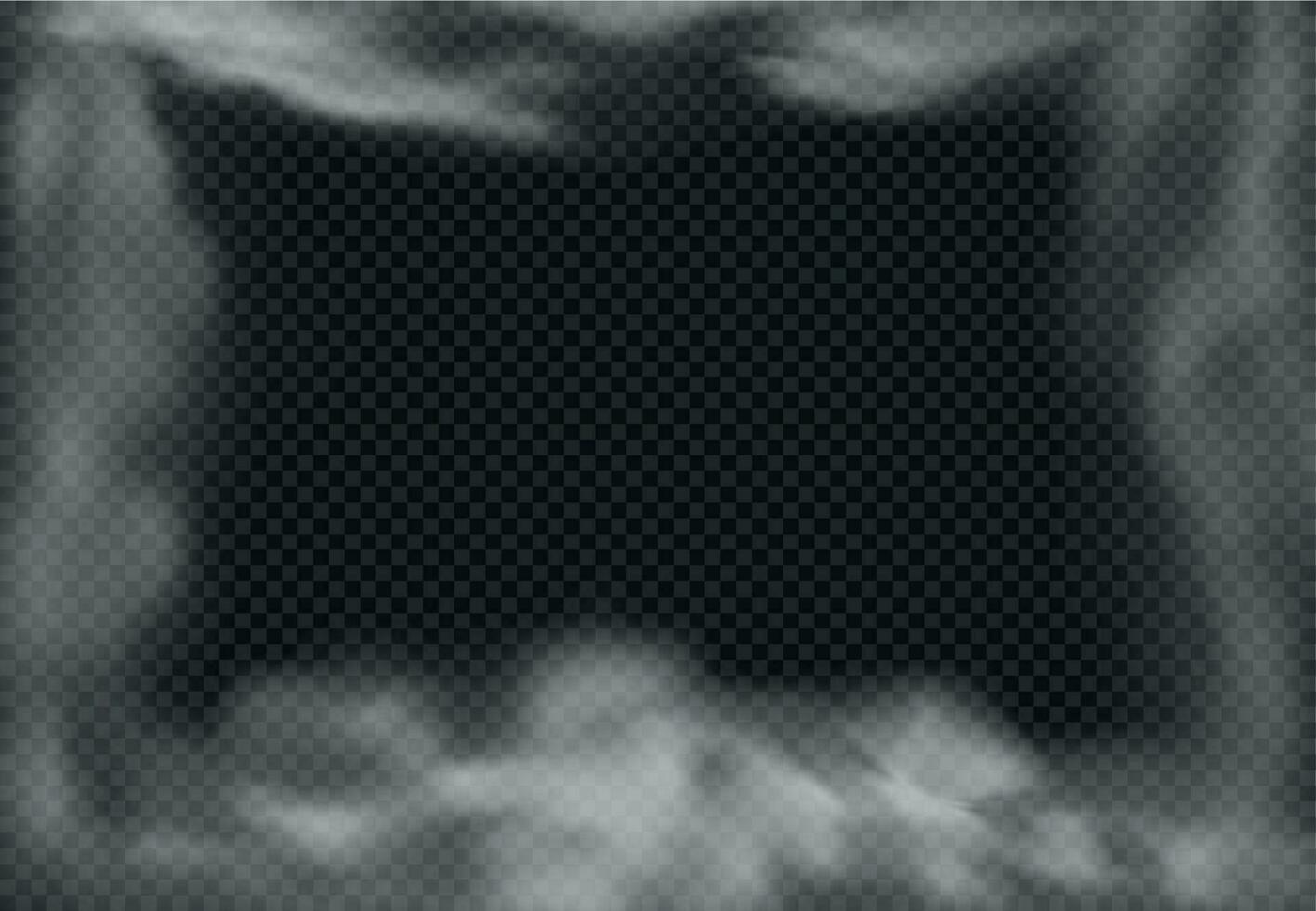 Cloudy frame. Smoky fog, smoke effect and realistic mist clouds isolated vector illustration