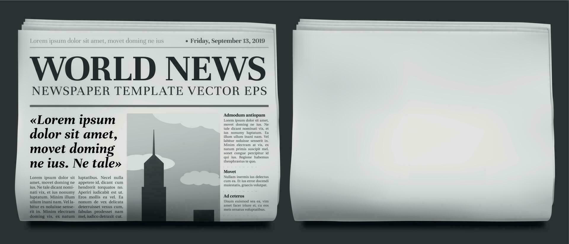 Newspaper headline mockup. Business news tabloid folded in half, financial newspapers title page and daily journal vector illustration