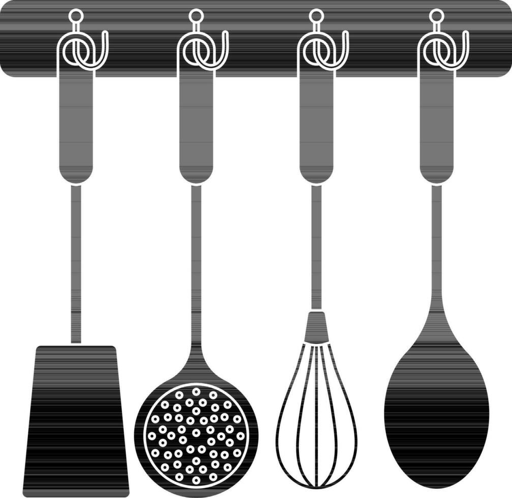 Kitchenware tools sets in black and white color. vector