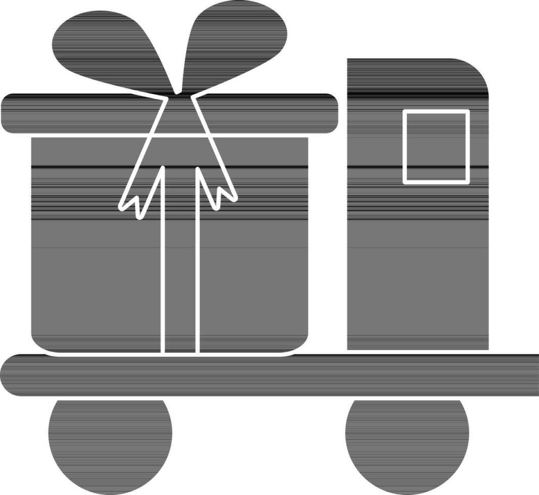 black and white gift box decorated bow ribbon on truck. vector
