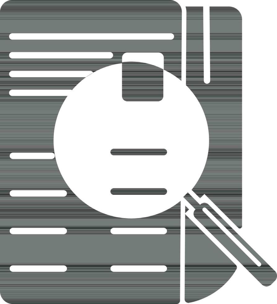 black and white document with magnifying glass. vector