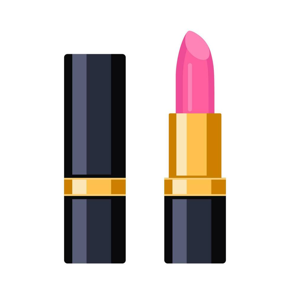 Black lipstick closed and open. Decorative cosmetics for make up. Vector illustration.