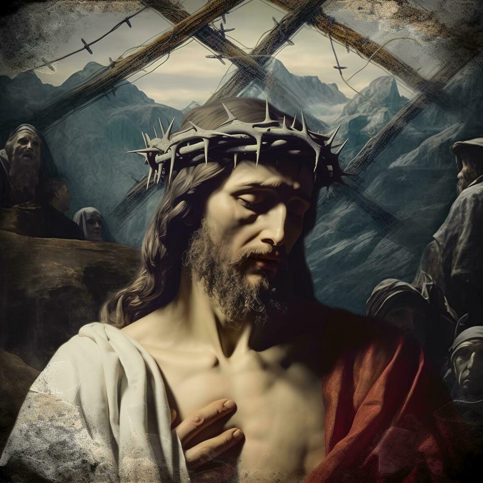 The sufferings of Jesus Christ in the crown of thorns. AI generativ. photo