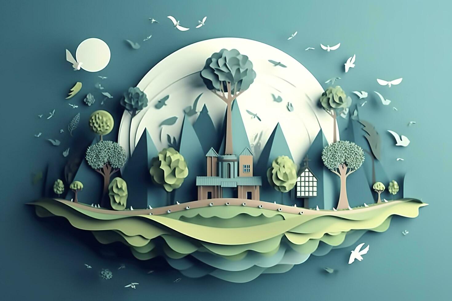 Paper cut style , Paper illustration April 22 World environment and earth day , Save the Earth concept , Generate Ai photo