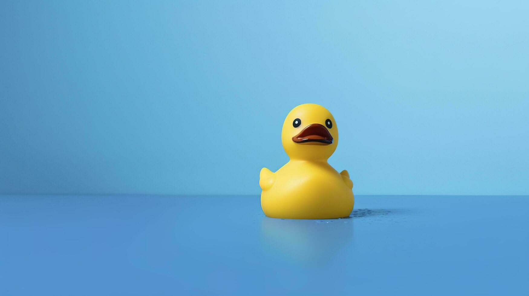 Yellow rubber duck toy against blue background, generate ai photo