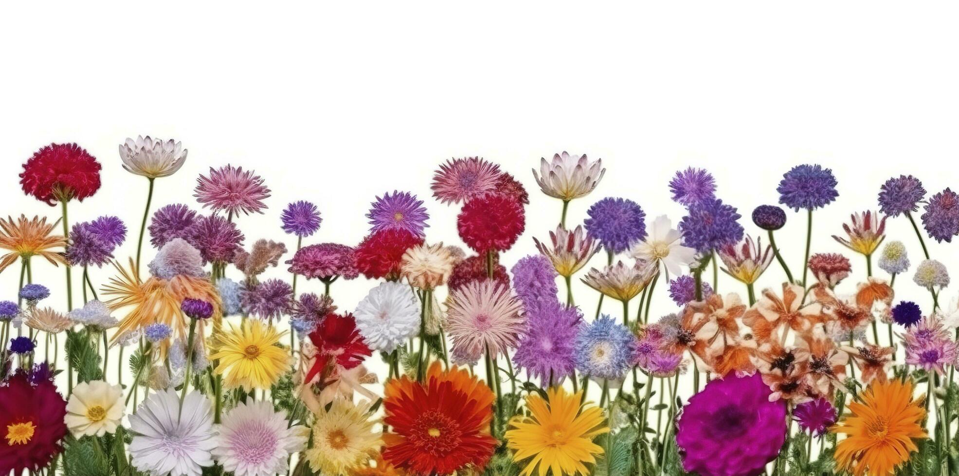 Abstract floral art background vector. Wallpaper of spring colorful flowers garden. Isolated on white for greeting cards, Easter, thanksgiving. Spring set, background , generate ai photo