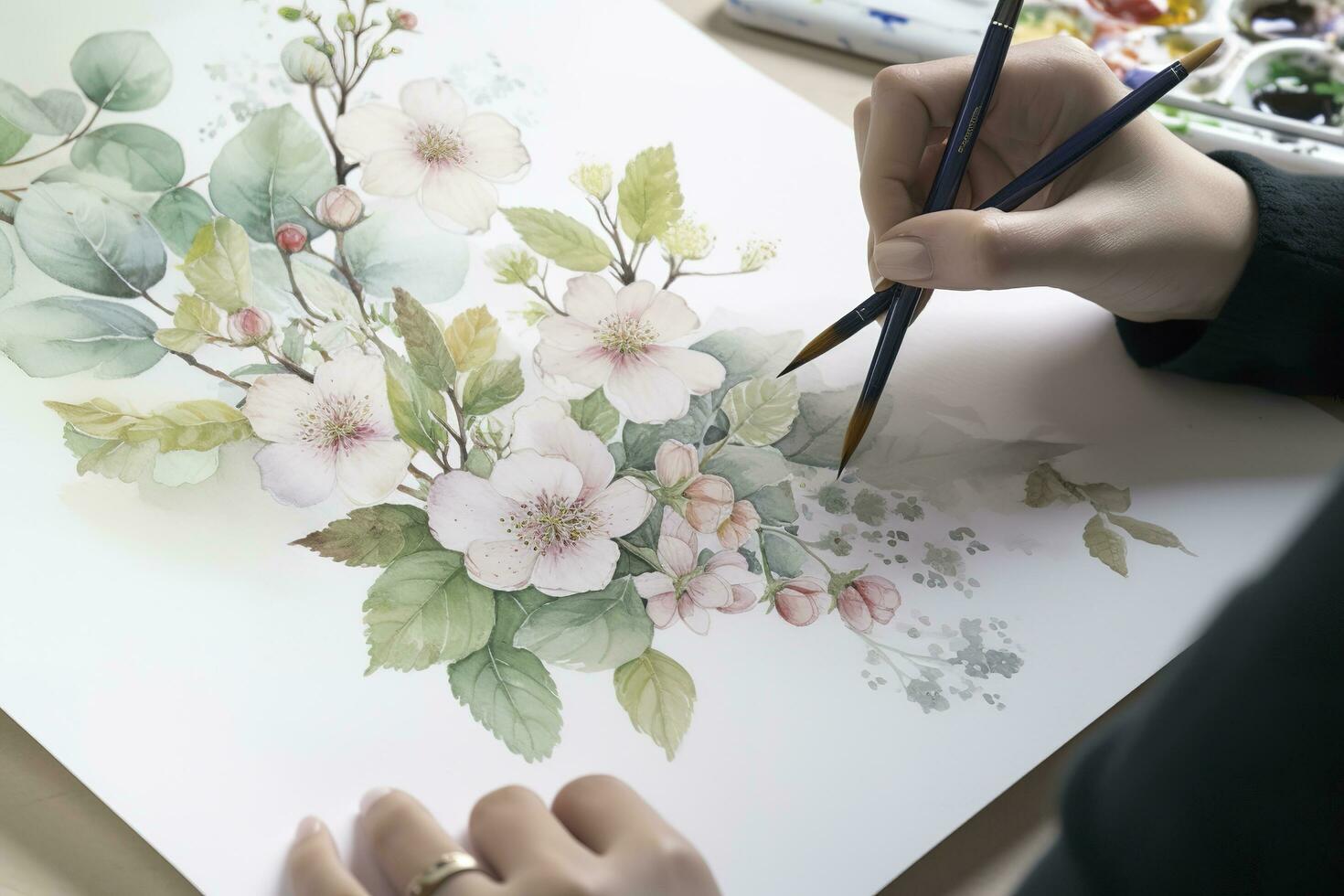 Paint a series of watercolor flowers in different stages of blooming, from a tight bud to a fully open blossom, generate ai photo