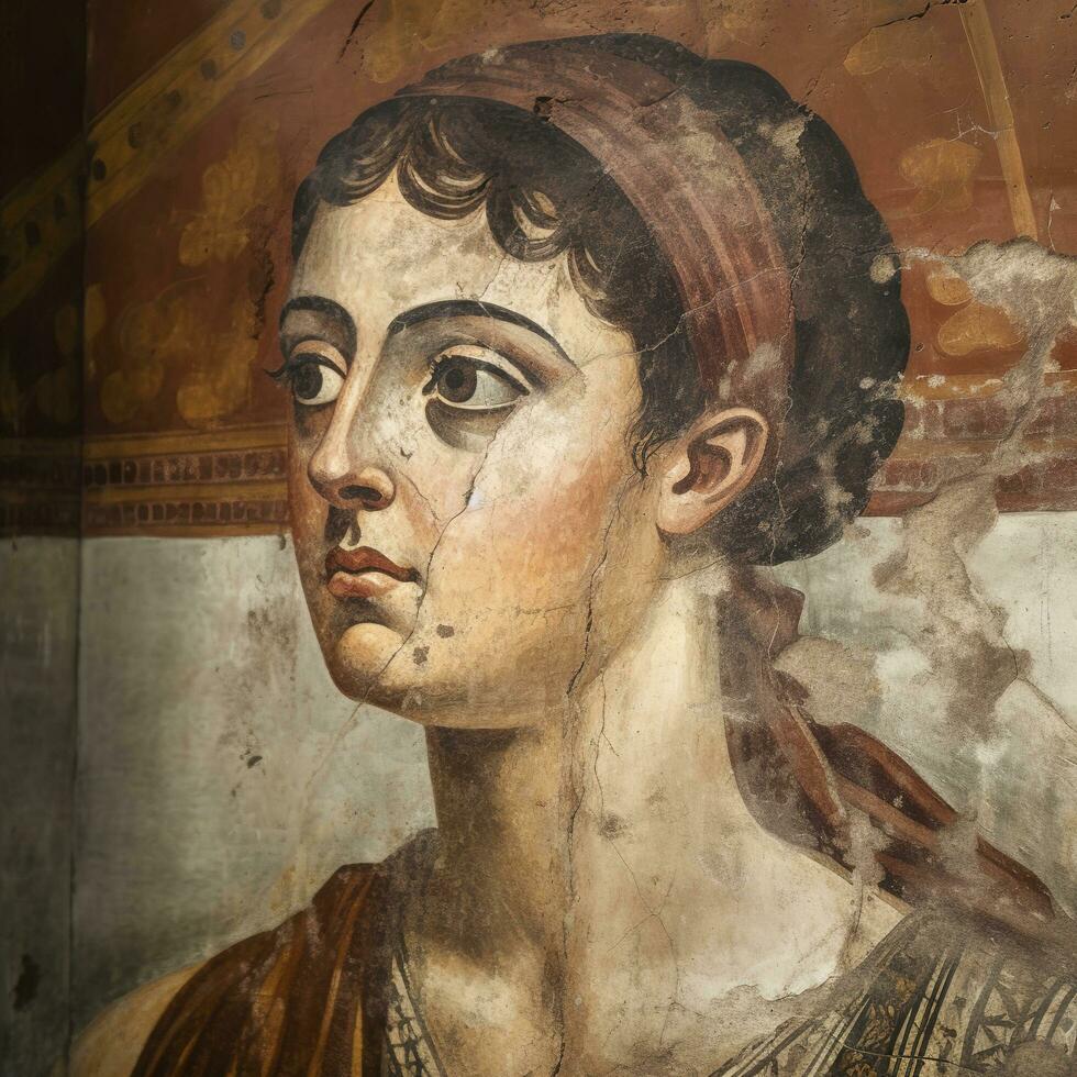 fresco retrato de mujer desde Pompeya restos, antiguo Roma, Italia, generar ai foto