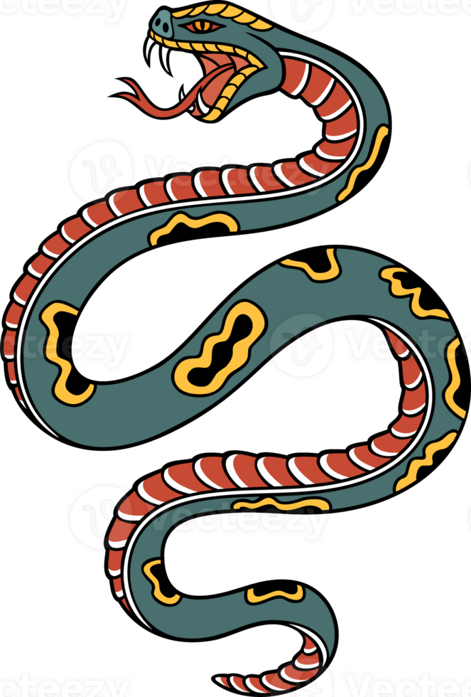 Old School Style Tattoo Snake Design. PNG Illustration.