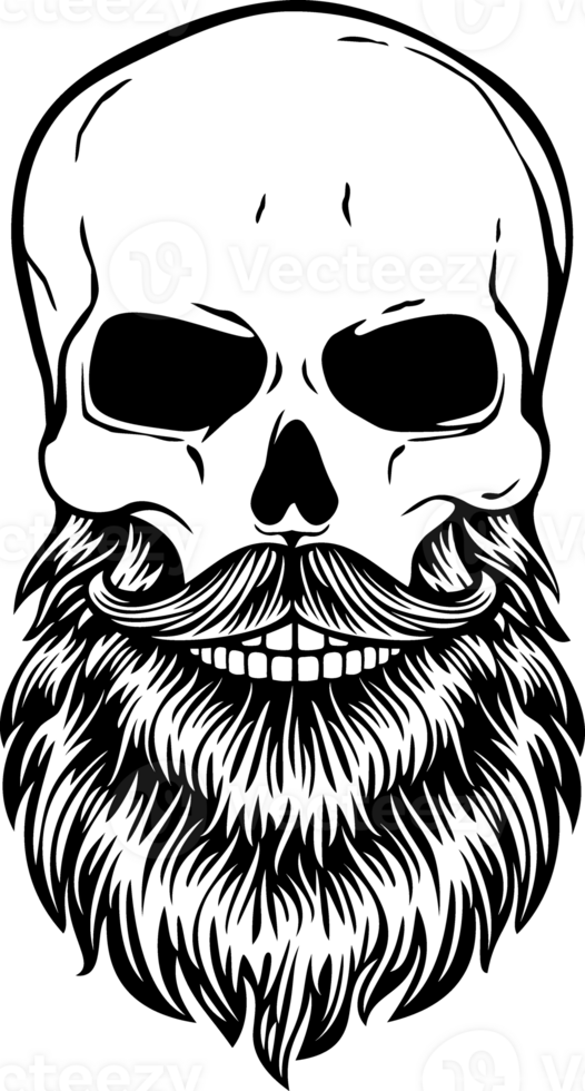 Bearded Skull with Mustache PNG Illustration