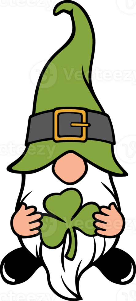 St Patrick's Day Gnome with Three Leaves Clover. PNG Illustration.
