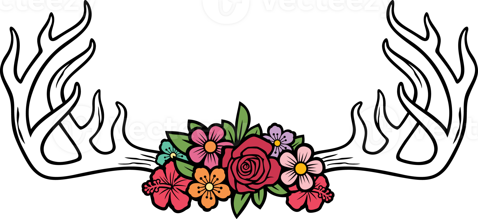 Deer Horns or Antlers with Flowers PNG Illustration 24391686 PNG