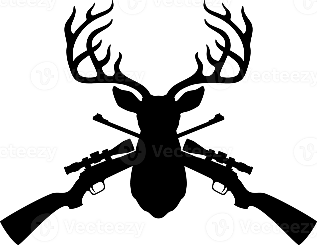 Deer Head And Crossed Hunting Rifles. PNG Illustration.
