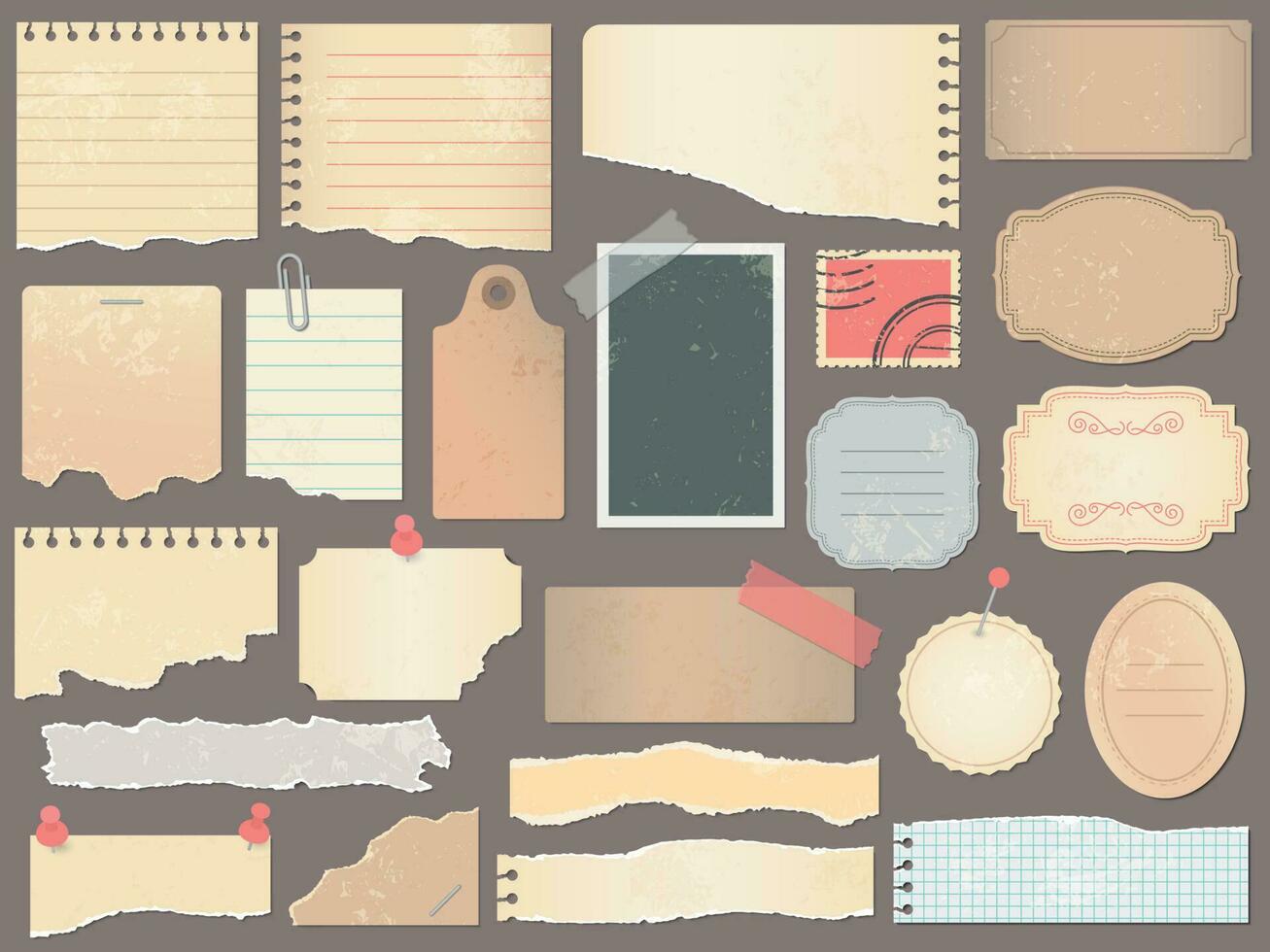 Scrapbook papers. Vintage scrapbooking paper, retro scraps pages and old antique album papers texture vector illustration