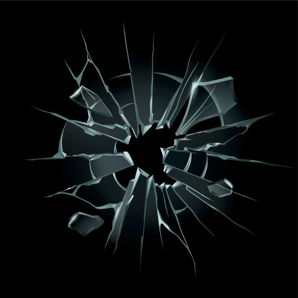Broken window glass. Broken windshield, shattered glass or crack windows. Shards of computer screen isolated vector illustration set