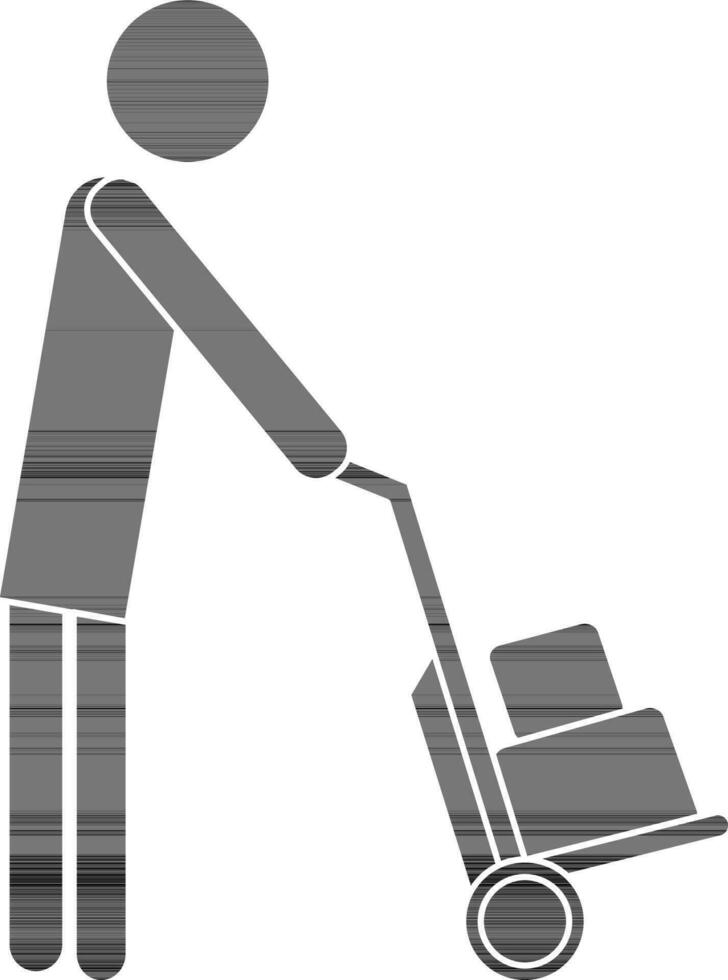 Character of faceless human holding trolley. vector