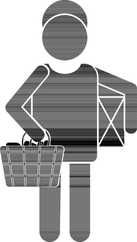 Character of faceless human holding basket and box. vector