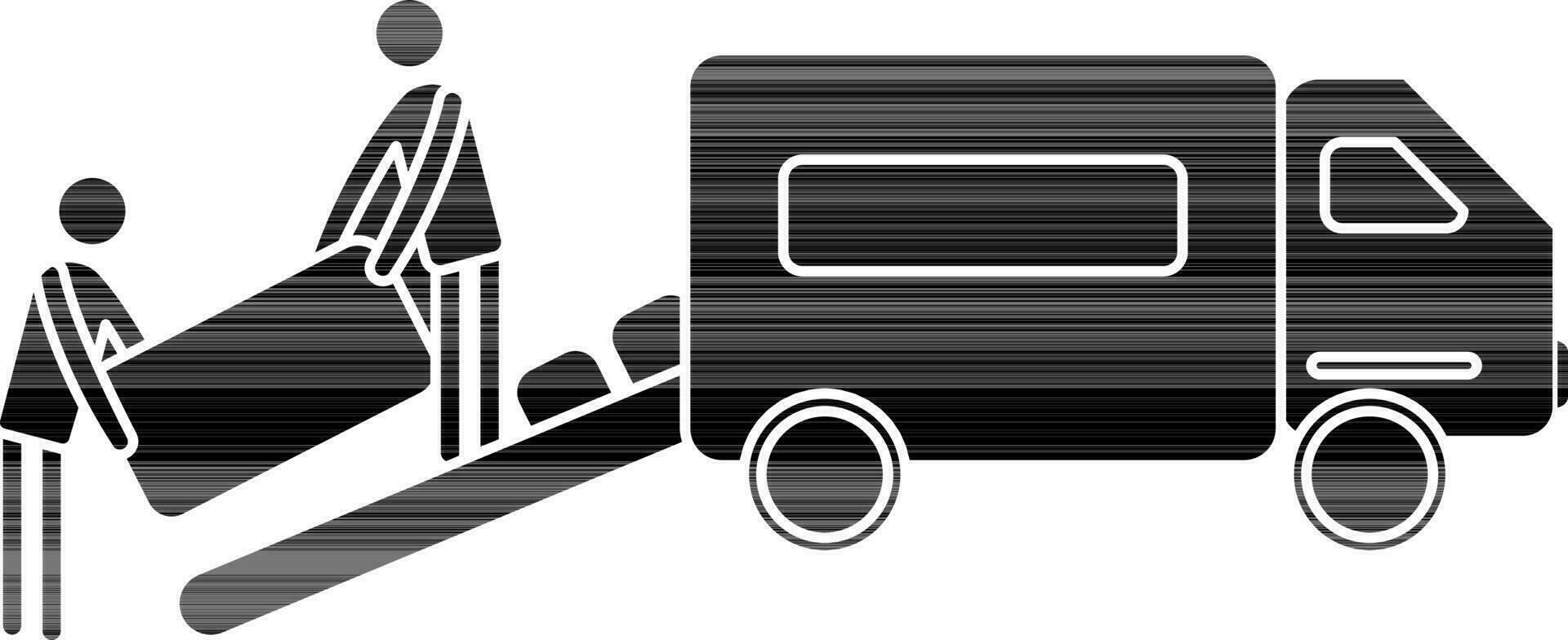 Character of man holding boxes loading in truck. vector