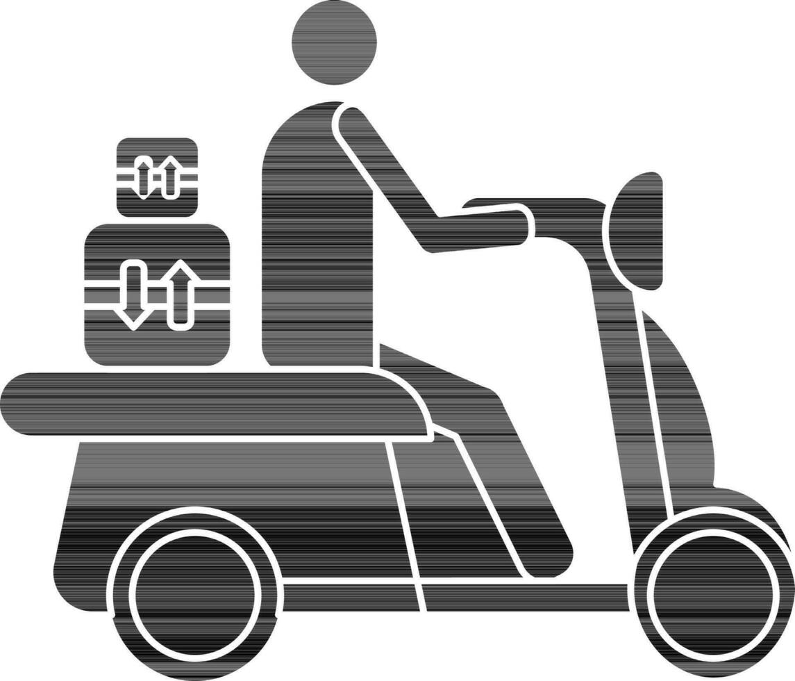 Character of faceless delivery boy sitting on scooter with boxes. vector