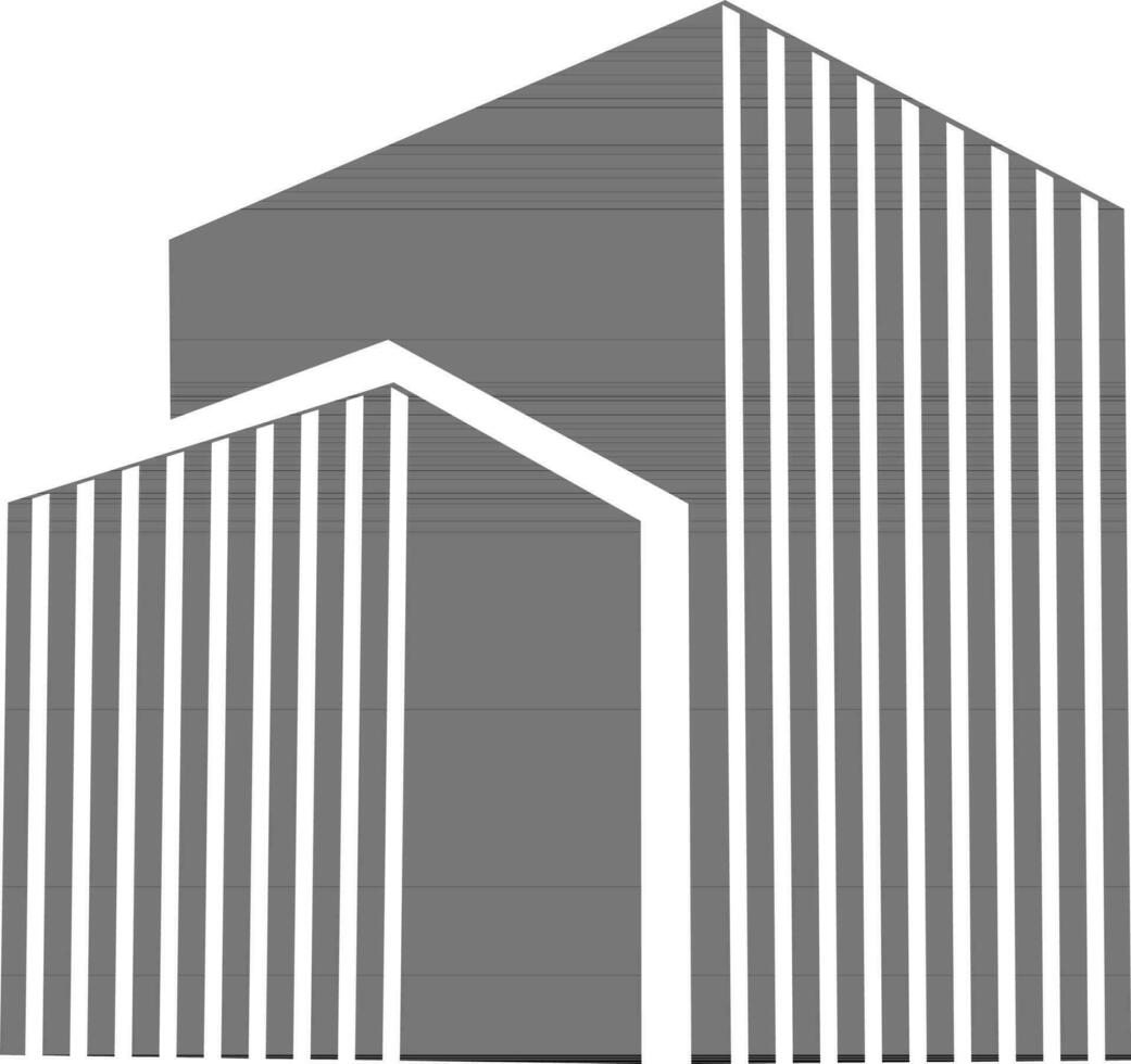 negro y blanco edificio en plano estilo. vector