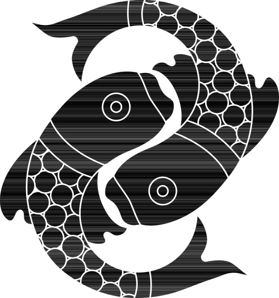 Character of carp fish in black and white color. vector