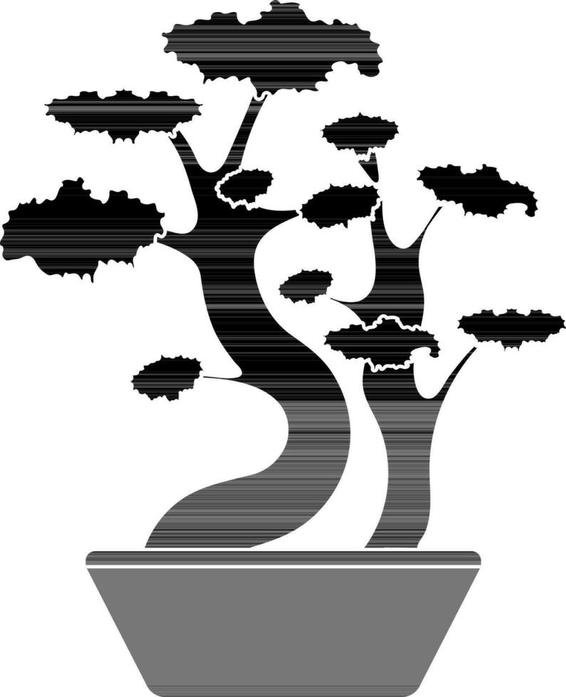 Black bonsai tree on pot. vector