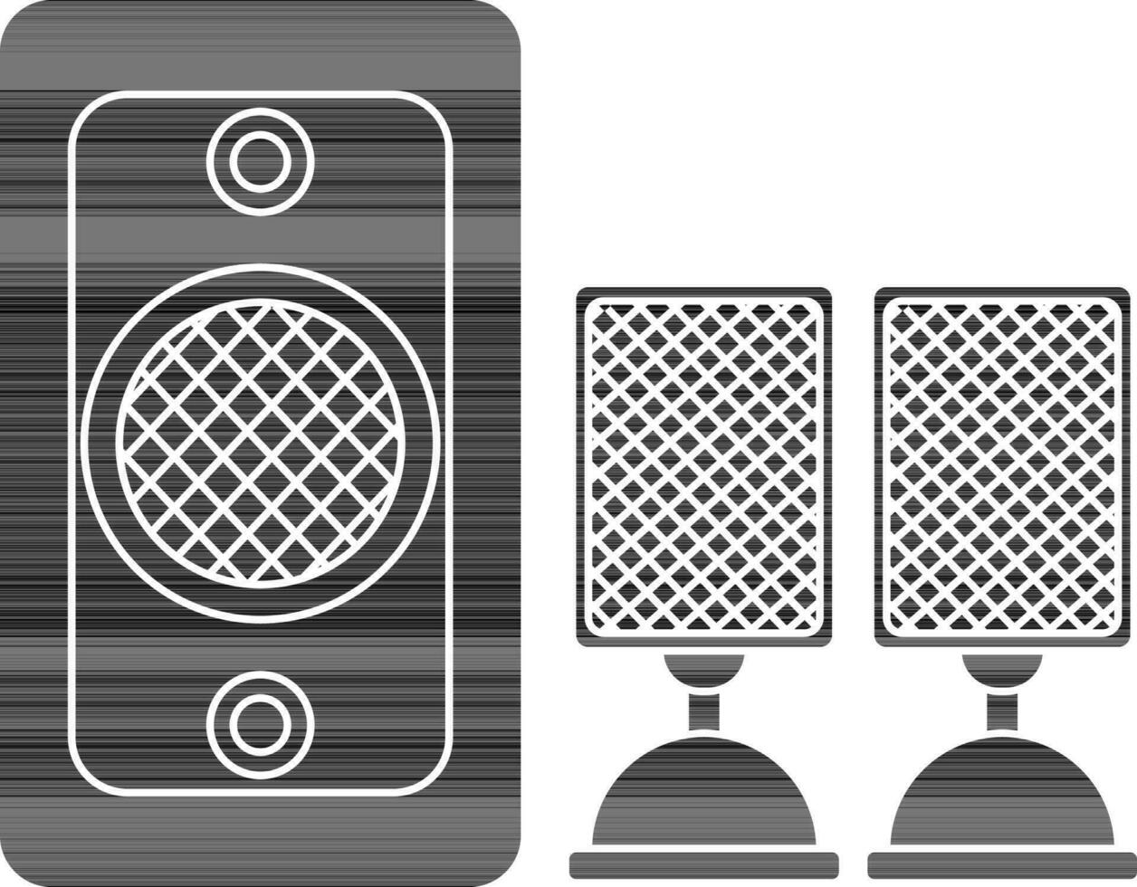 negro y blanco sonido Altavoces en plano estilo. vector