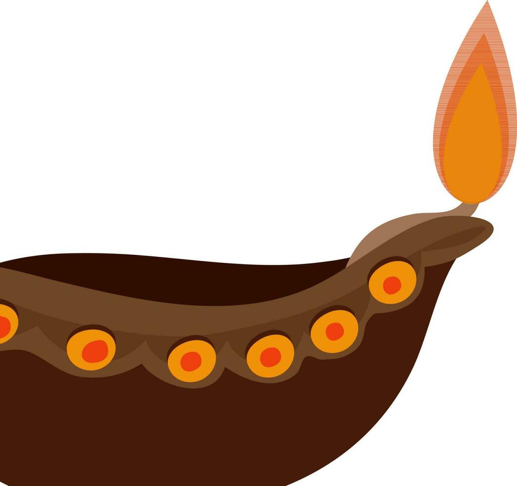 Illustration of brown oil lamp Diya. vector