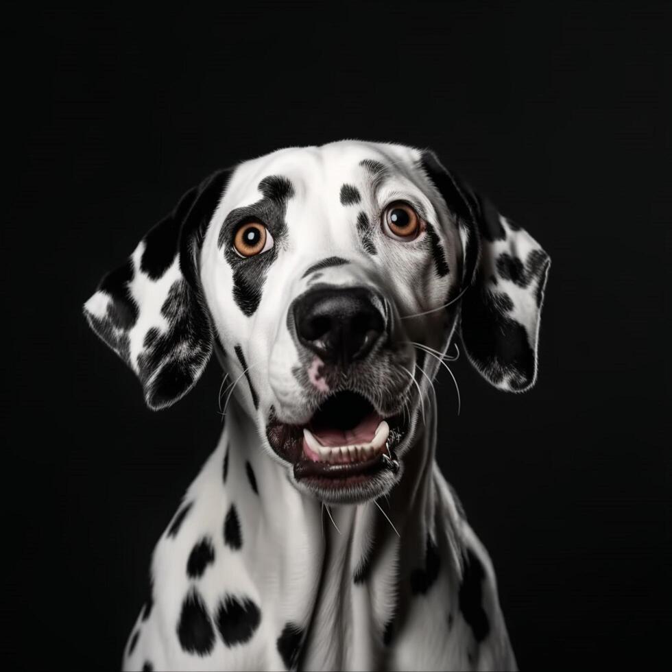 Portrait of dalmatian dog with surprised face photo