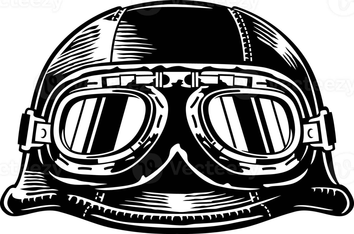 Motorcycle Helmet with Goggles. Motorbike Vintage Icon. Old-style Retro Design. PNG Illustration.