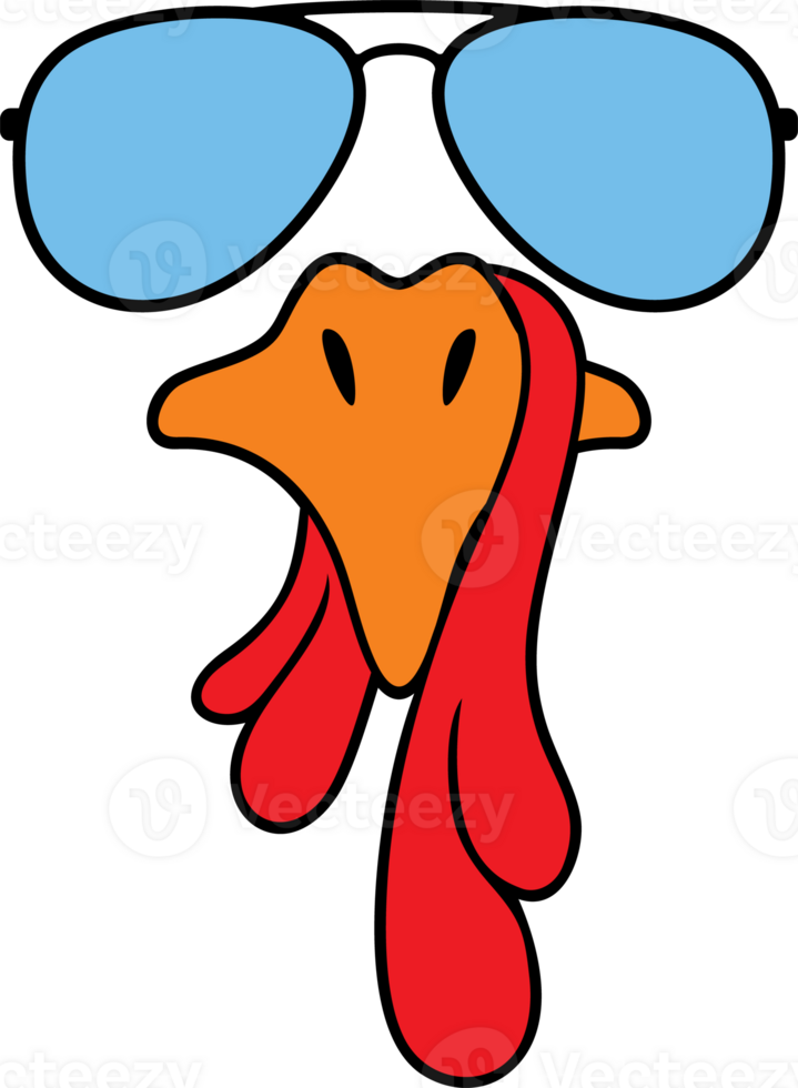 Turkey Face with Aviator Sunglasses PNG Illustration