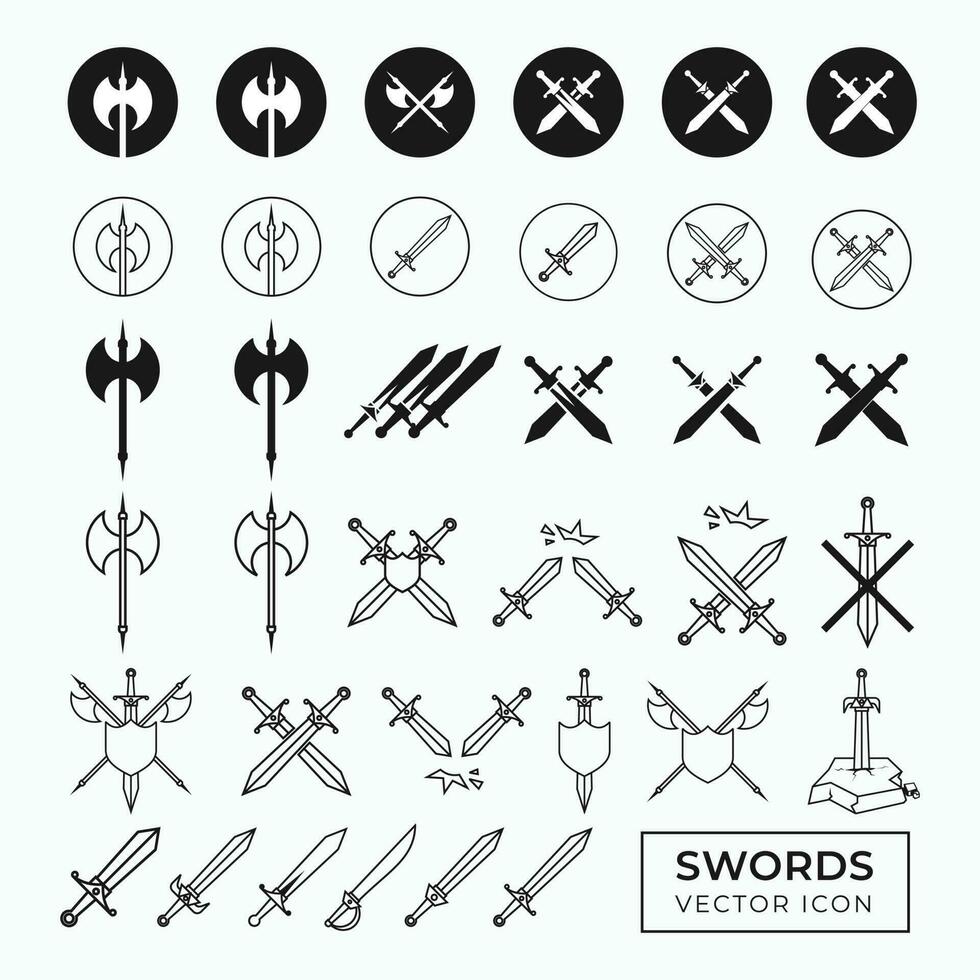 Icon set of sword and axe flat design suitable for user interface, sign and symbol vector