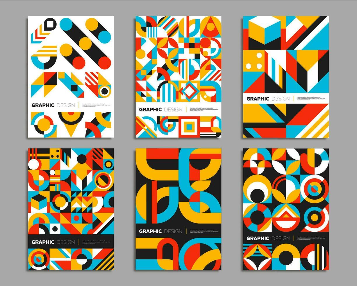 Bauhaus posters with geometric background patterns vector